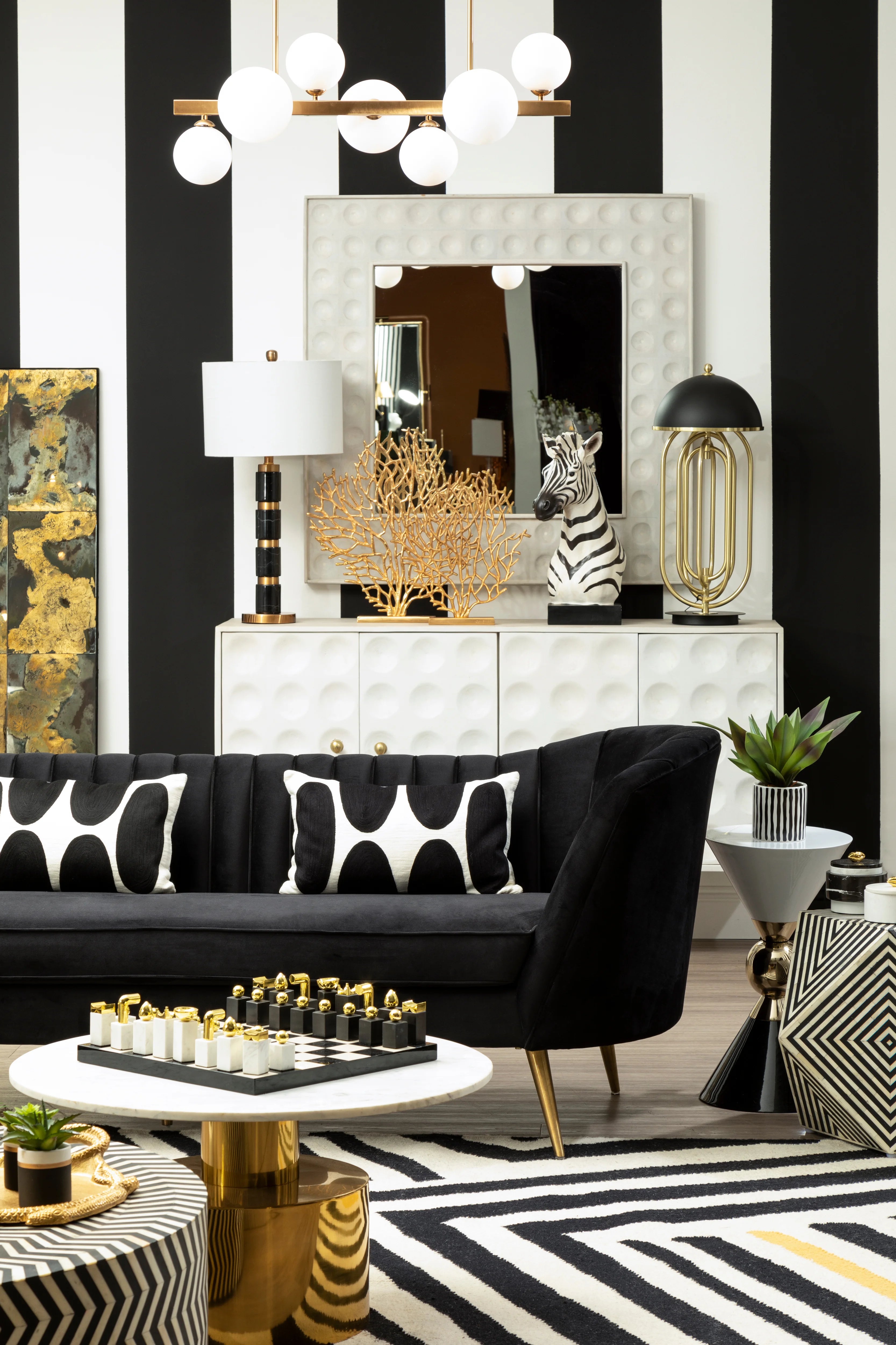 Venus White & Brass 7 Globe Pendant Light
